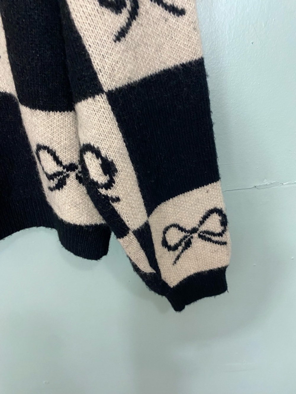 Lisa Says Gay Lauda Black‎ White Bow Check Plaid Cardigan Size Small & XS - Picture 9 of 12